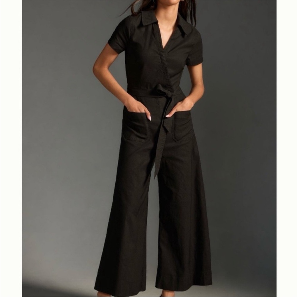 Maeve Black Short-Sleeve Jumpsuit